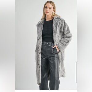 Faux fur coat grey brown vegan fur XS